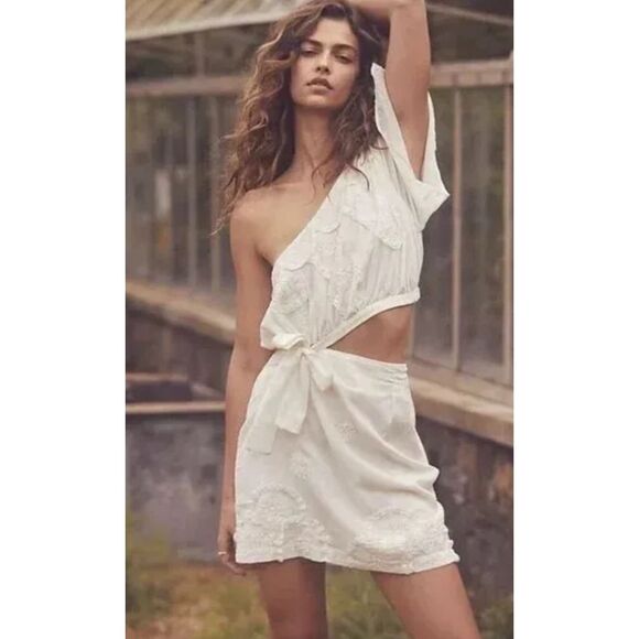 NWOT Free People Opal Mini Dress One Shoulder Embroidered dress, Sz 6, $168 G6 - Picture 1 of 12